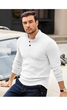 COOFANDY Mens Pullover Long Sleeve Knit Quarter Button Sweater-SIZE 3XL